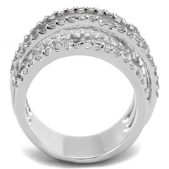 Alamode Rhodium Brass Ring with AAA Grade CZ in Clear - Flyclothing LLC