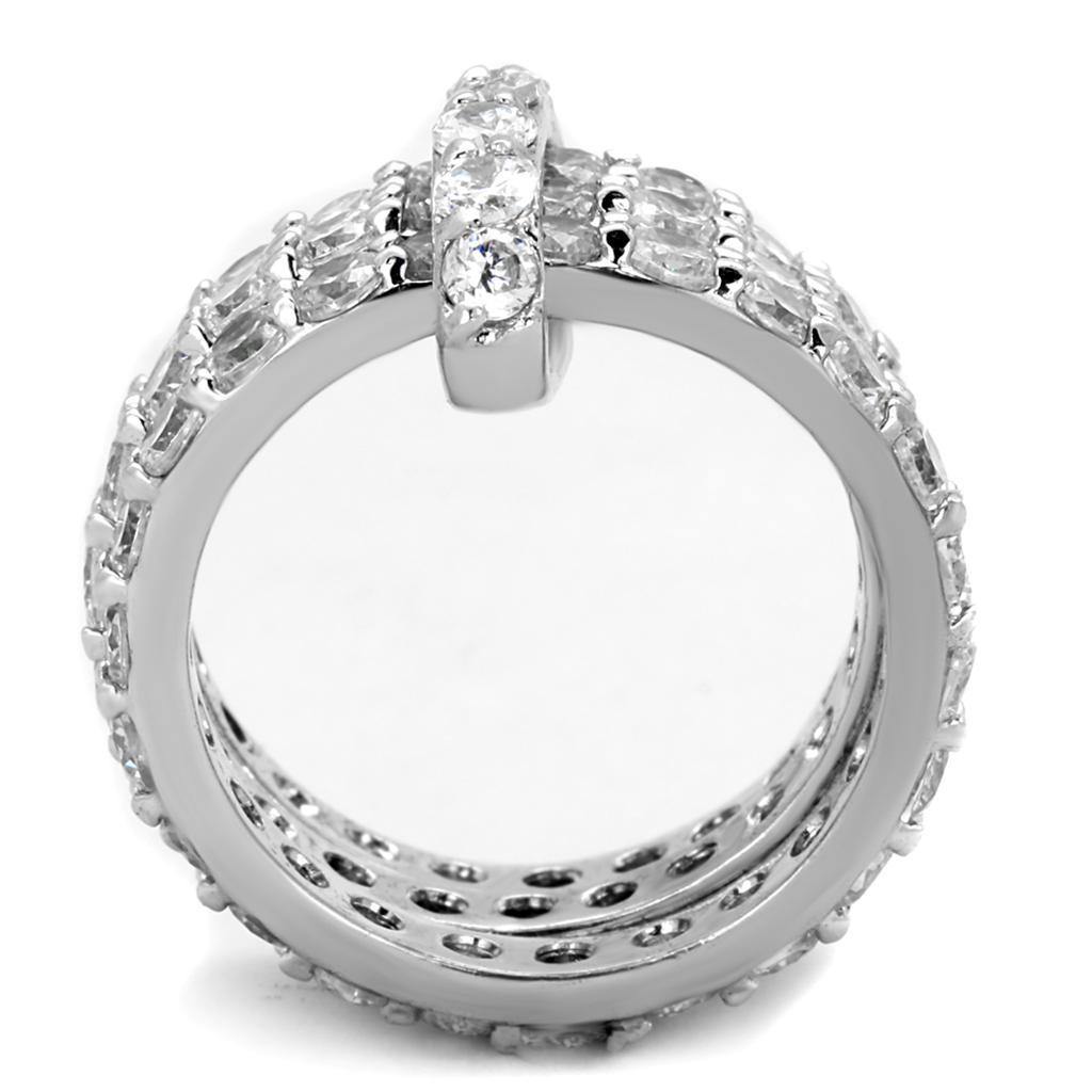 Alamode Rhodium Brass Ring with AAA Grade CZ in Clear - Flyclothing LLC