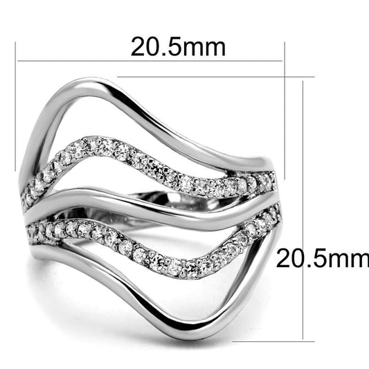 Alamode Rhodium Brass Ring with AAA Grade CZ in Clear - Flyclothing LLC