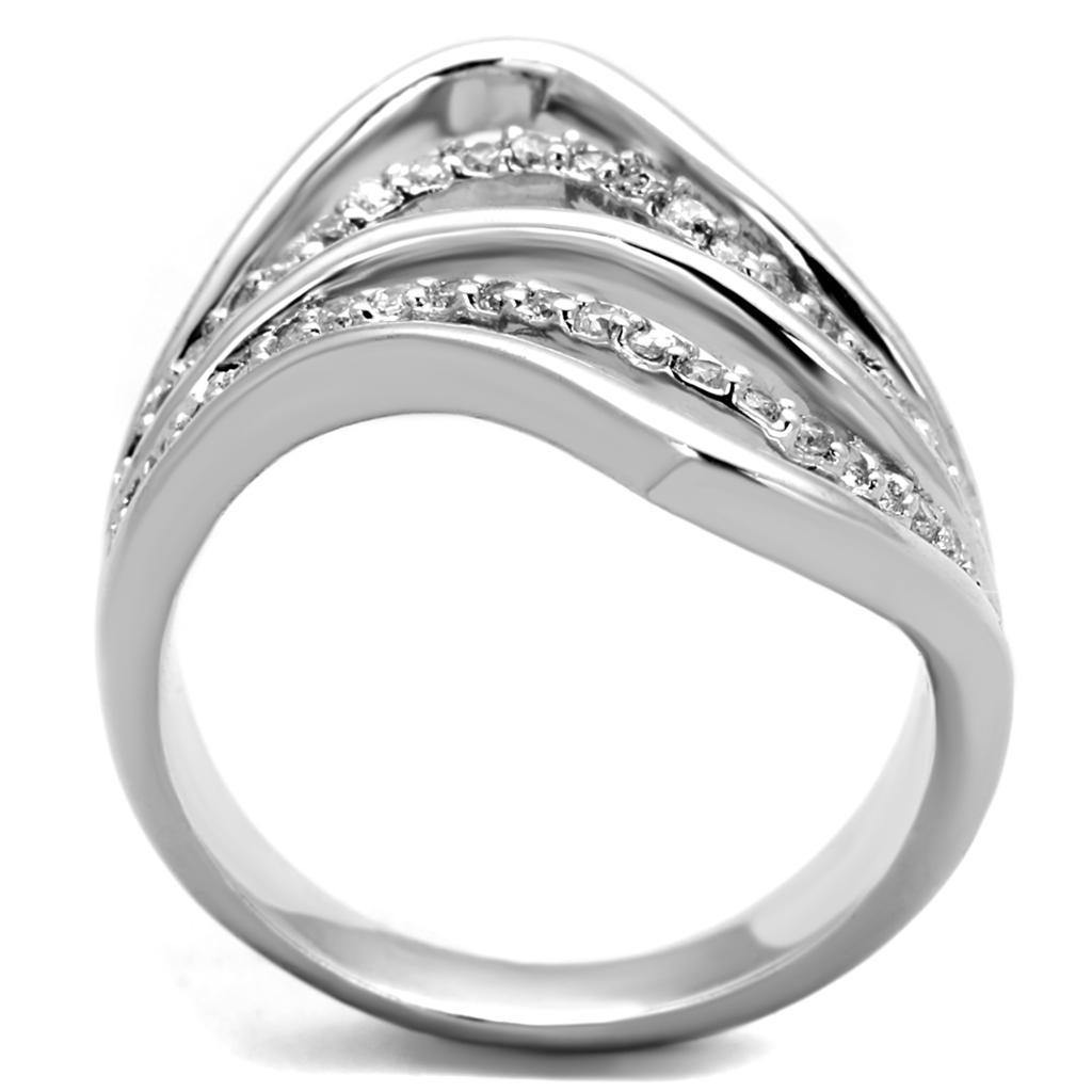 Alamode Rhodium Brass Ring with AAA Grade CZ in Clear - Flyclothing LLC