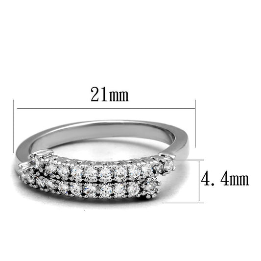 Alamode Rhodium Brass Ring with AAA Grade CZ in Clear - Flyclothing LLC