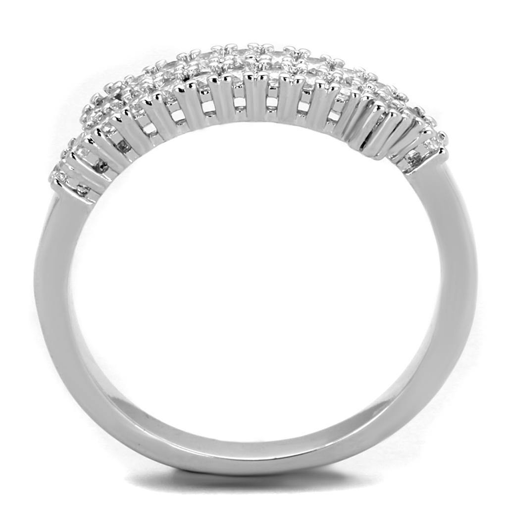 Alamode Rhodium Brass Ring with AAA Grade CZ in Clear - Flyclothing LLC