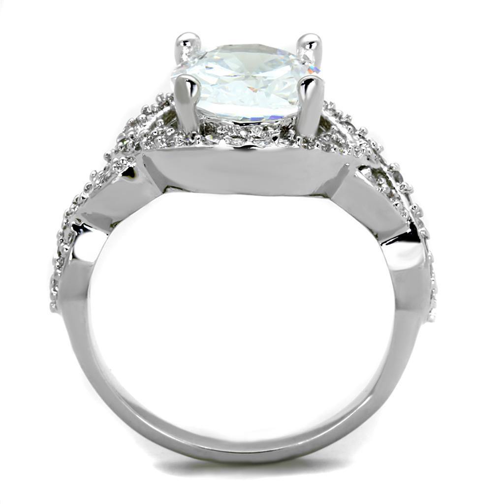 Alamode Rhodium Brass Ring with AAA Grade CZ in Clear - Flyclothing LLC