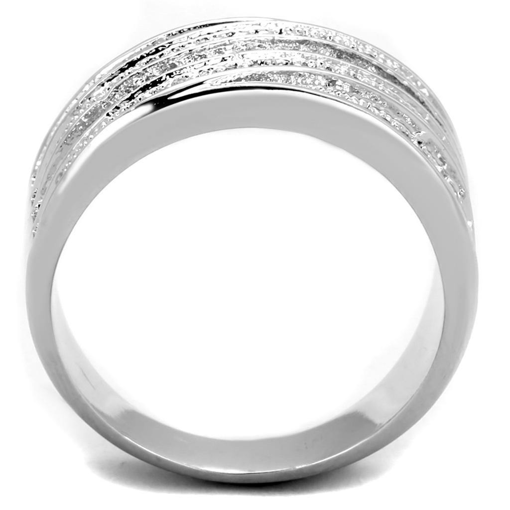 Alamode Rhodium Brass Ring with AAA Grade CZ in Clear - Flyclothing LLC