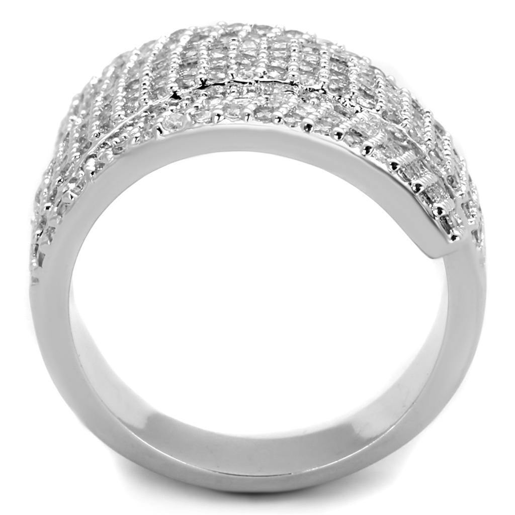 Alamode Rhodium Brass Ring with AAA Grade CZ in Clear - Flyclothing LLC