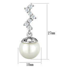 Alamode Rhodium Brass Earrings with Synthetic Pearl in White - Flyclothing LLC