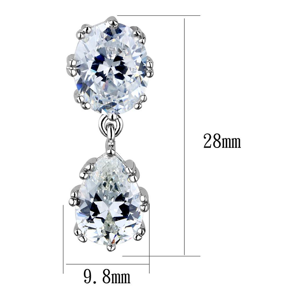 Alamode Rhodium Brass Earrings with AAA Grade CZ in Clear - Flyclothing LLC