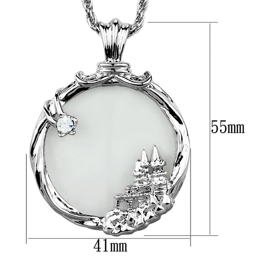 Alamode Rhodium Brass Magnifier pendant with Top Grade Crystal in Clear - Flyclothing LLC