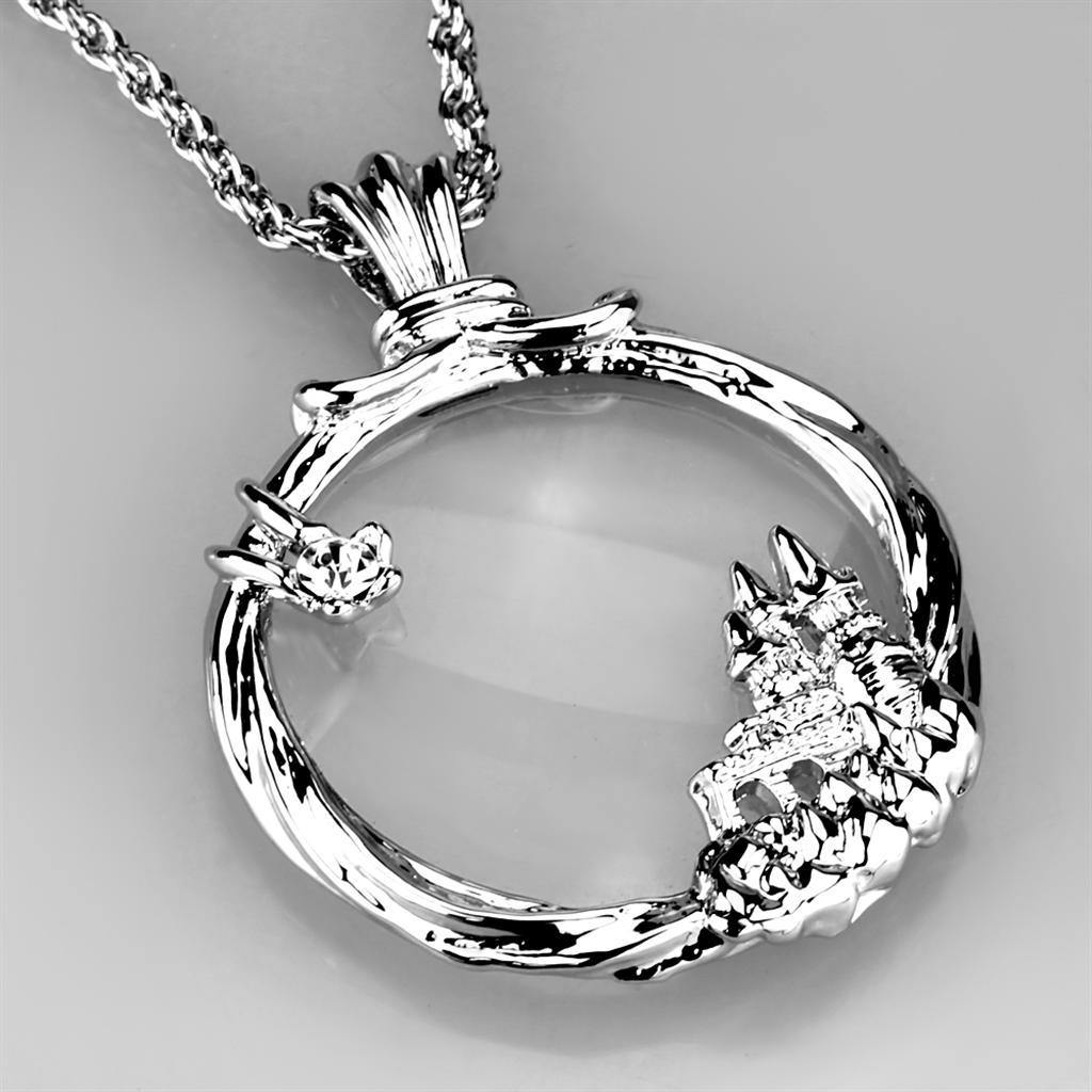 Alamode Rhodium Brass Magnifier pendant with Top Grade Crystal in Clear - Flyclothing LLC