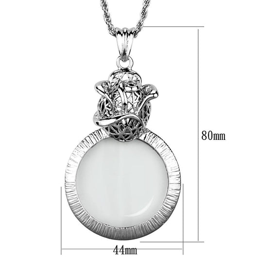 Alamode Rhodium Brass Magnifier pendant with Synthetic Synthetic Glass in Clear - Flyclothing LLC