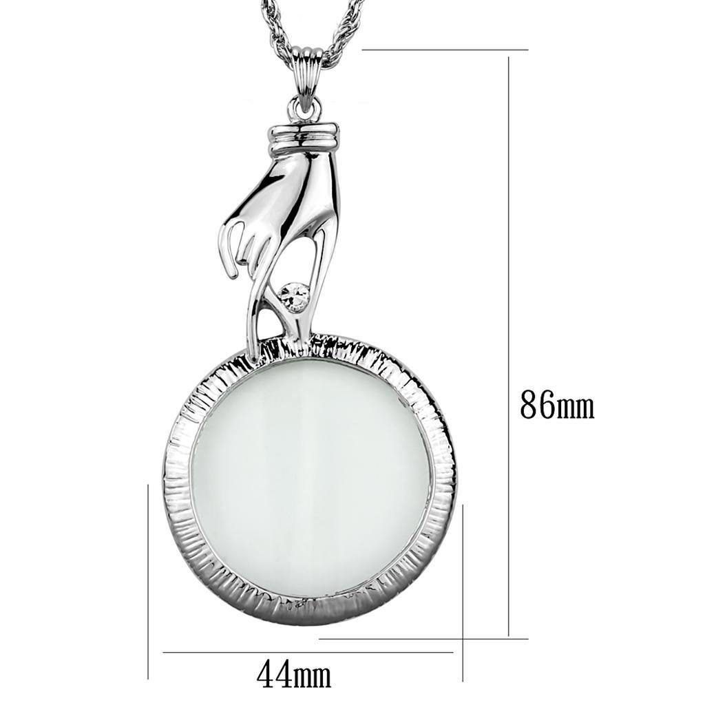 Alamode Rhodium Brass Magnifier pendant with Top Grade Crystal in Clear - Flyclothing LLC