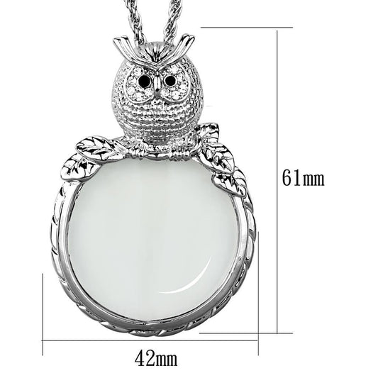 Alamode Rhodium Brass Magnifier pendant with Top Grade Crystal in Clear - Flyclothing LLC