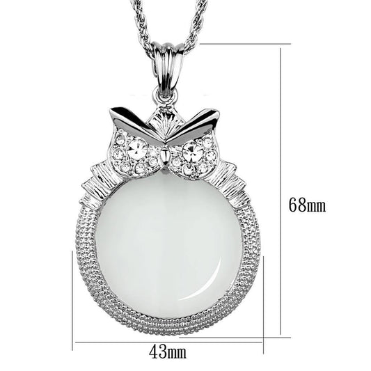 Alamode Rhodium Brass Magnifier pendant with Top Grade Crystal in Clear - Flyclothing LLC