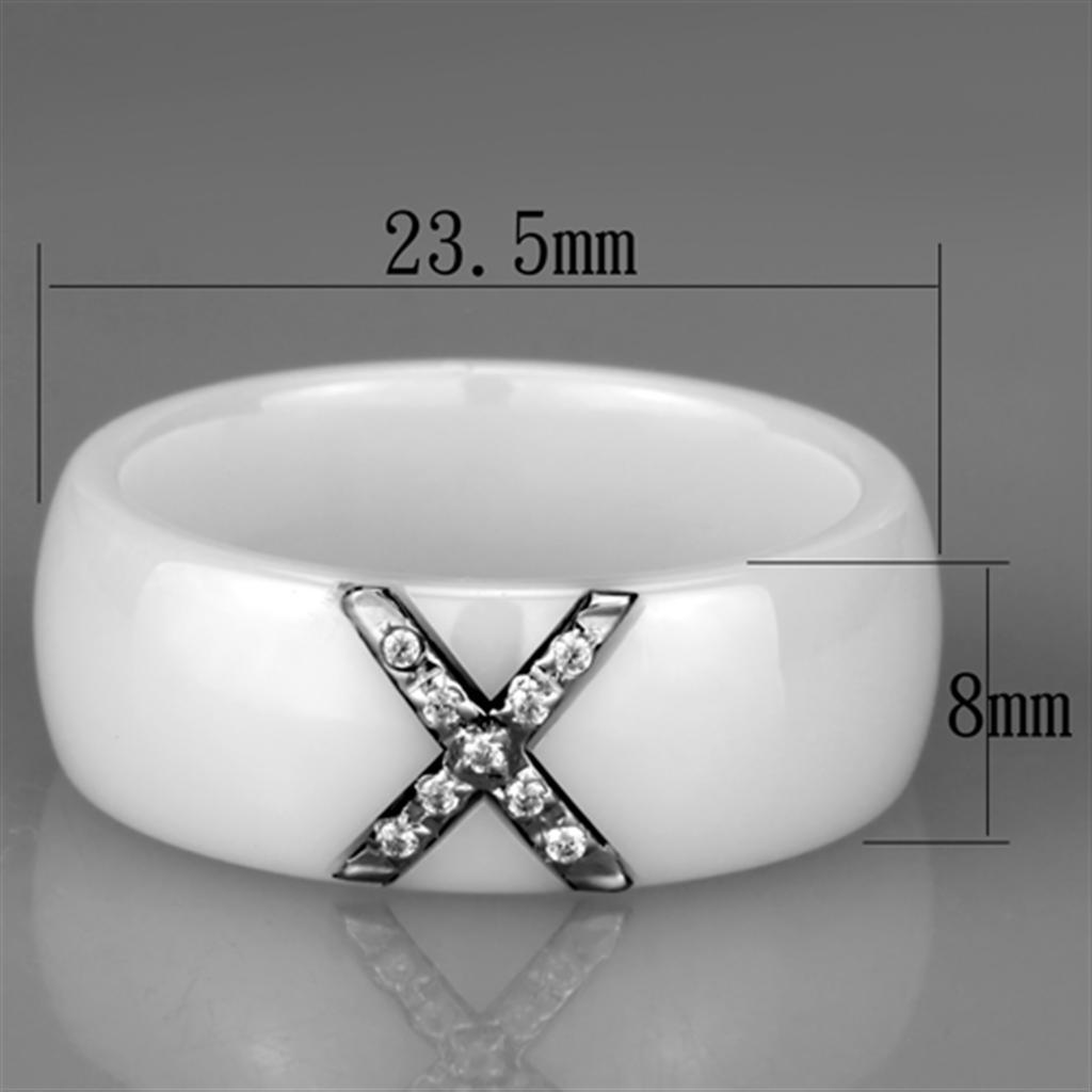 Alamode High polished (no plating) Stainless Steel Ring with Ceramic in White - Flyclothing LLC