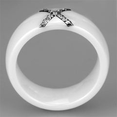 Alamode High polished (no plating) Stainless Steel Ring with Ceramic in White - Flyclothing LLC