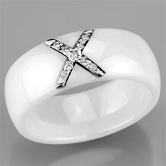 Alamode High polished (no plating) Stainless Steel Ring with Ceramic in White - Flyclothing LLC