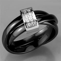 Alamode High polished (no plating) Stainless Steel Ring with Ceramic in Jet - Flyclothing LLC