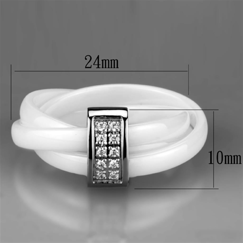 Alamode High polished (no plating) Stainless Steel Ring with Ceramic in White - Flyclothing LLC