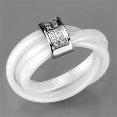 Alamode High polished (no plating) Stainless Steel Ring with Ceramic in White - Flyclothing LLC