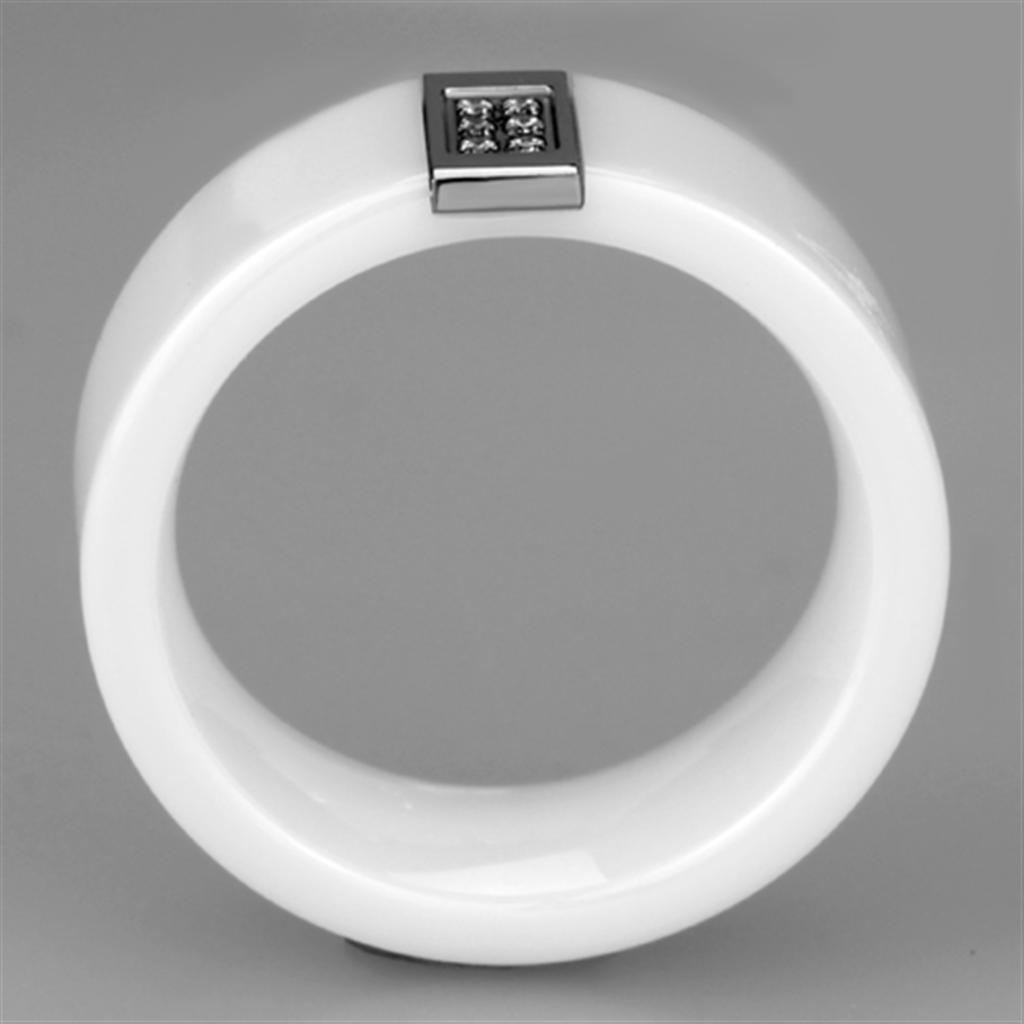 Alamode High polished (no plating) Stainless Steel Ring with Ceramic in White - Flyclothing LLC