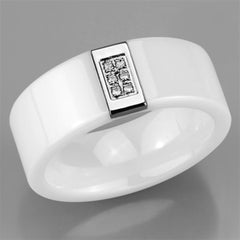 Alamode High polished (no plating) Stainless Steel Ring with Ceramic in White - Flyclothing LLC