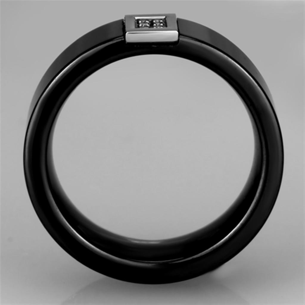 Alamode High polished (no plating) Stainless Steel Ring with Ceramic in Jet - Flyclothing LLC