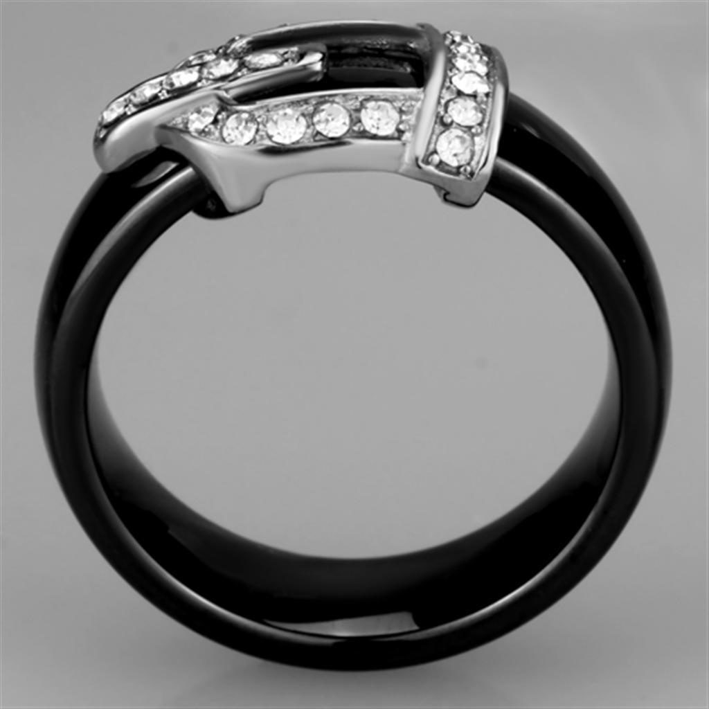 Alamode High polished (no plating) Stainless Steel Ring with Ceramic in Jet - Flyclothing LLC