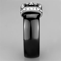 Alamode High polished (no plating) Stainless Steel Ring with Ceramic in Jet - Flyclothing LLC