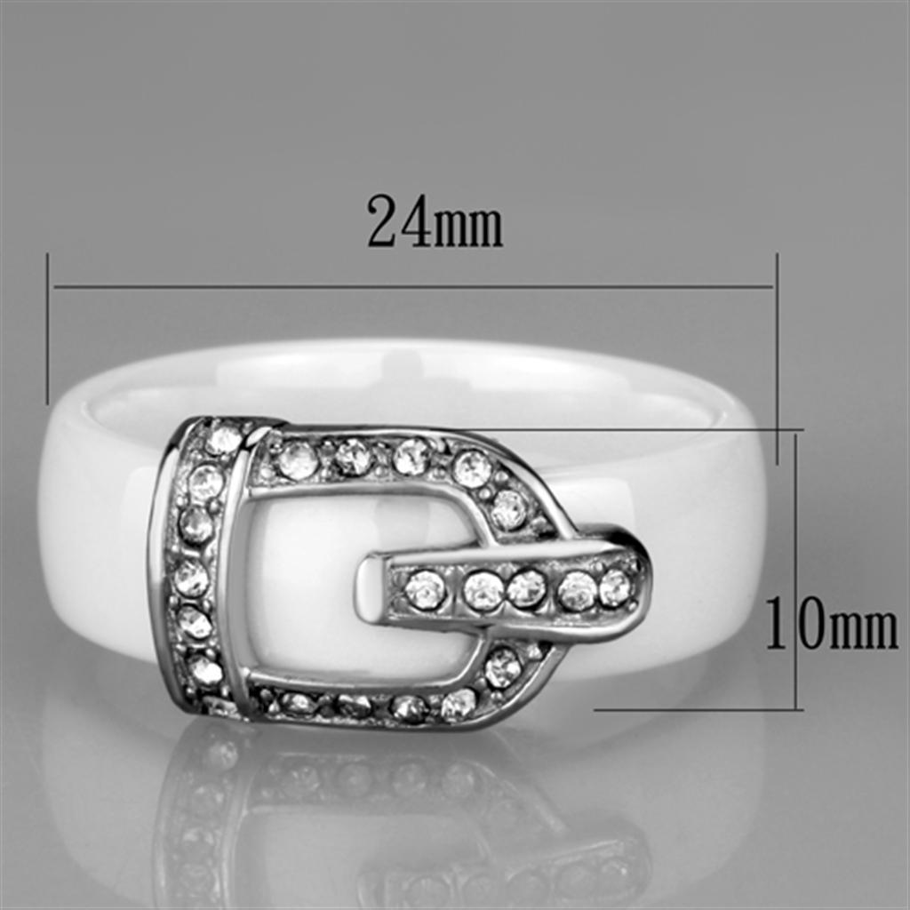 Alamode High polished (no plating) Stainless Steel Ring with Ceramic in White - Flyclothing LLC