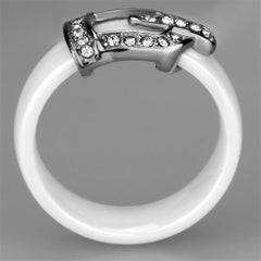 Alamode High polished (no plating) Stainless Steel Ring with Ceramic in White - Flyclothing LLC