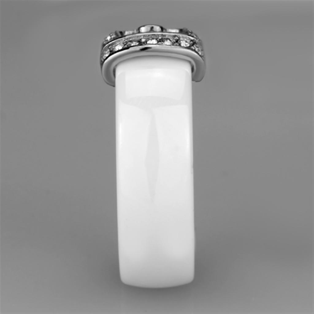 Alamode High polished (no plating) Stainless Steel Ring with Ceramic in White - Flyclothing LLC