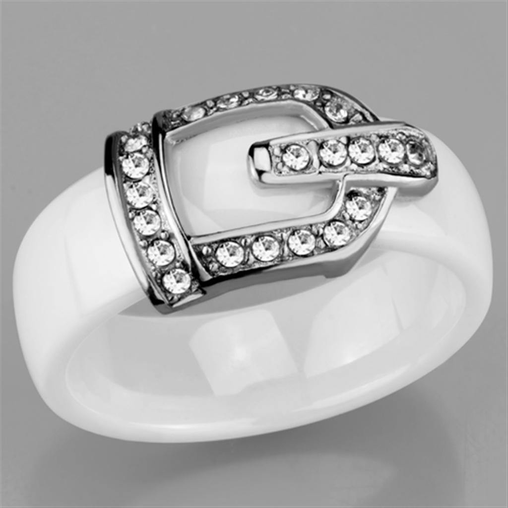 Alamode High polished (no plating) Stainless Steel Ring with Ceramic in White - Flyclothing LLC