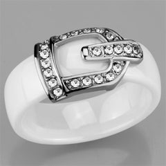 Alamode High polished (no plating) Stainless Steel Ring with Ceramic in White - Flyclothing LLC