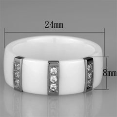 Alamode High polished (no plating) Stainless Steel Ring with Ceramic in White - Flyclothing LLC