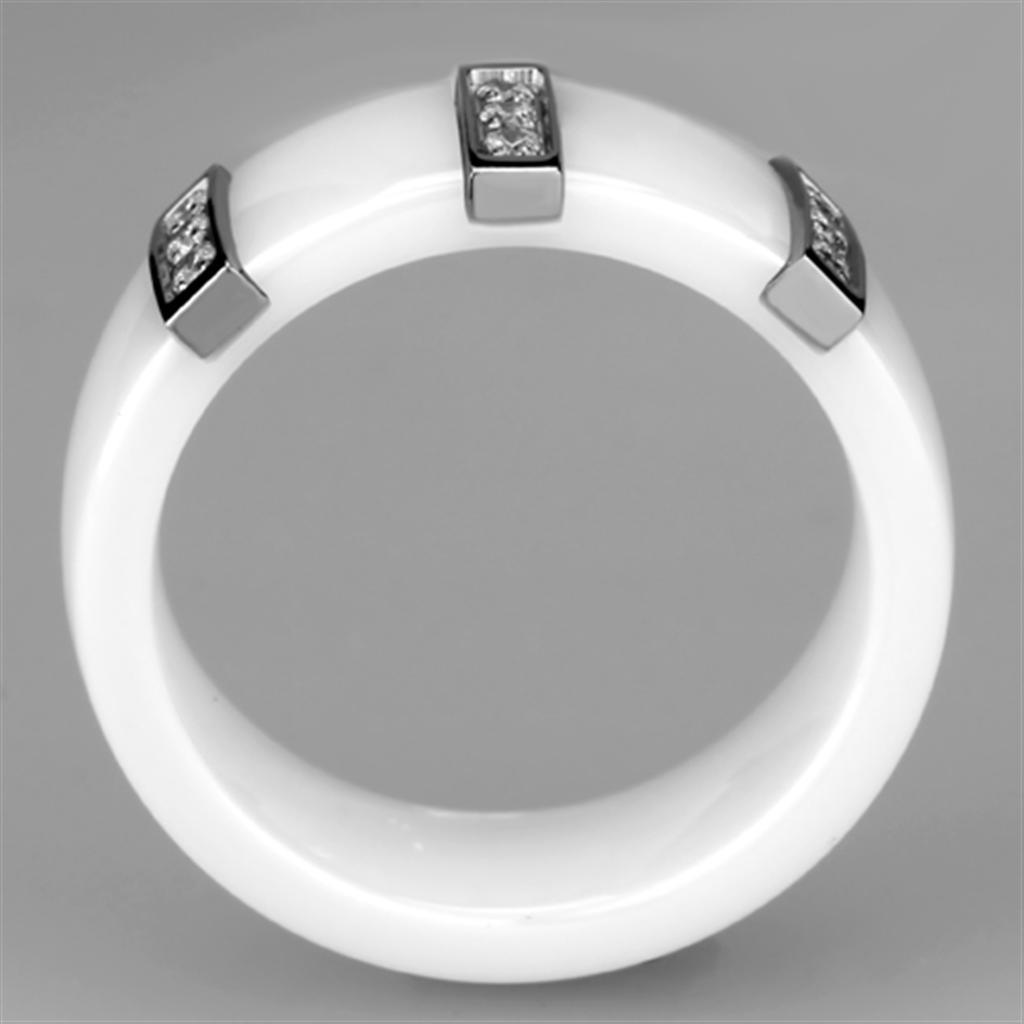 Alamode High polished (no plating) Stainless Steel Ring with Ceramic in White - Flyclothing LLC