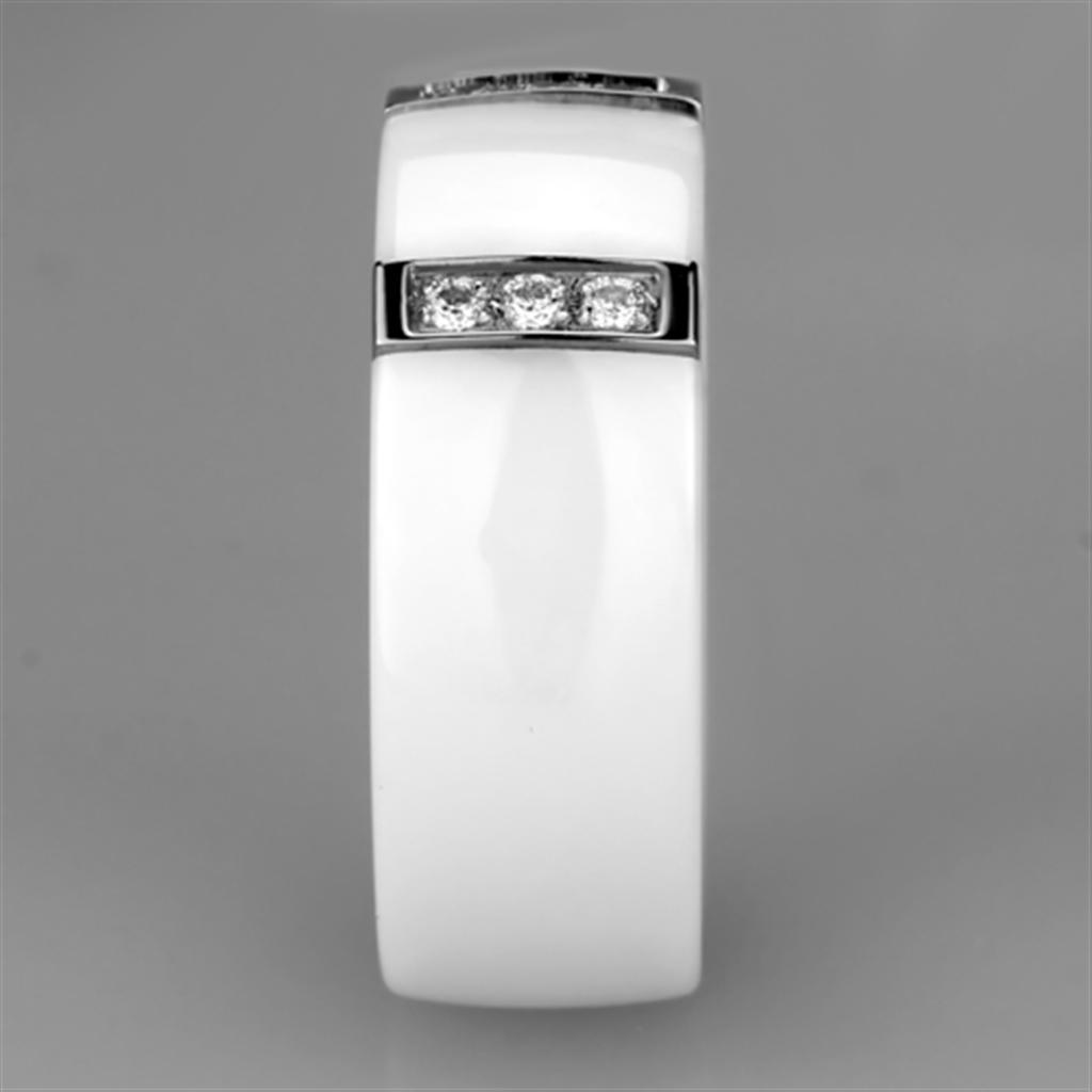 Alamode High polished (no plating) Stainless Steel Ring with Ceramic in White - Flyclothing LLC