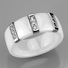 Alamode High polished (no plating) Stainless Steel Ring with Ceramic in White - Flyclothing LLC