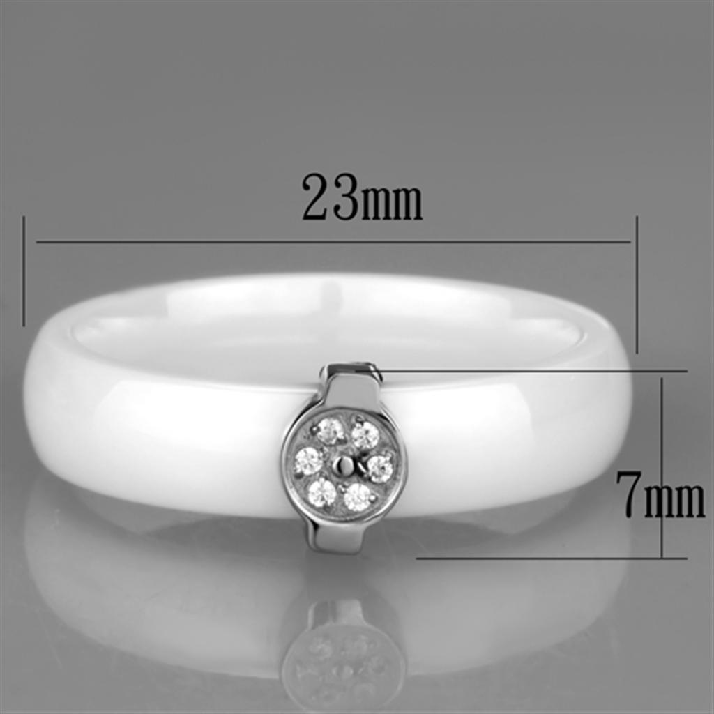 Alamode High polished (no plating) Stainless Steel Ring with Ceramic in White - Flyclothing LLC