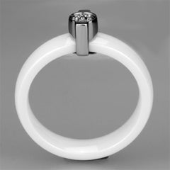 Alamode High polished (no plating) Stainless Steel Ring with Ceramic in White - Flyclothing LLC