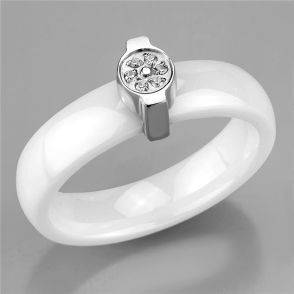 Alamode High polished (no plating) Stainless Steel Ring with Ceramic in White - Flyclothing LLC