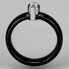 Alamode High polished (no plating) Stainless Steel Ring with Ceramic in Jet - Flyclothing LLC