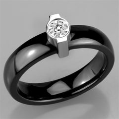 Alamode High polished (no plating) Stainless Steel Ring with Ceramic in Jet - Flyclothing LLC