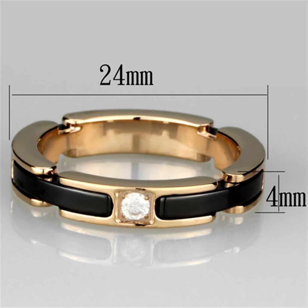 Alamode IP Rose Gold(Ion Plating) Stainless Steel Ring with Ceramic in Jet - Flyclothing LLC