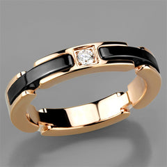 Alamode IP Rose Gold(Ion Plating) Stainless Steel Ring with Ceramic in Jet - Flyclothing LLC