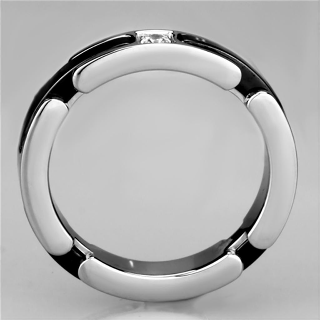 Alamode High polished (no plating) Stainless Steel Ring with Ceramic in Jet - Flyclothing LLC