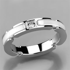 Alamode High polished (no plating) Stainless Steel Ring with Ceramic in White - Flyclothing LLC