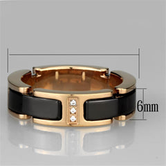 Alamode IP Rose Gold(Ion Plating) Stainless Steel Ring with Ceramic in Jet - Flyclothing LLC