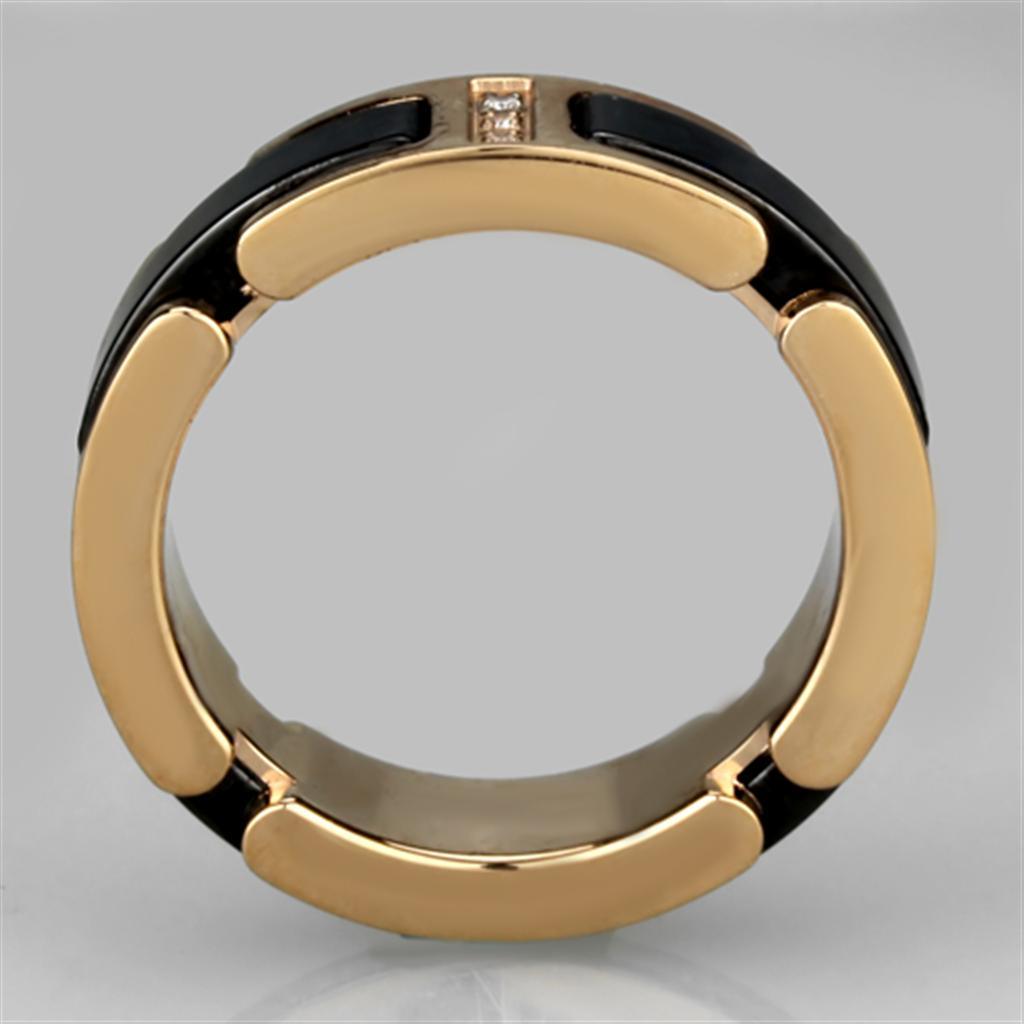 Alamode IP Rose Gold(Ion Plating) Stainless Steel Ring with Ceramic in Jet - Flyclothing LLC