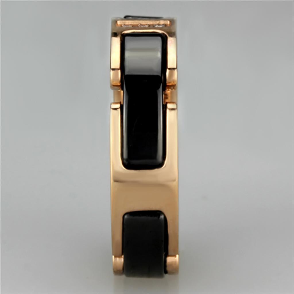 Alamode IP Rose Gold(Ion Plating) Stainless Steel Ring with Ceramic in Jet - Flyclothing LLC