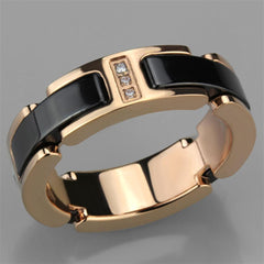 Alamode IP Rose Gold(Ion Plating) Stainless Steel Ring with Ceramic in Jet - Flyclothing LLC